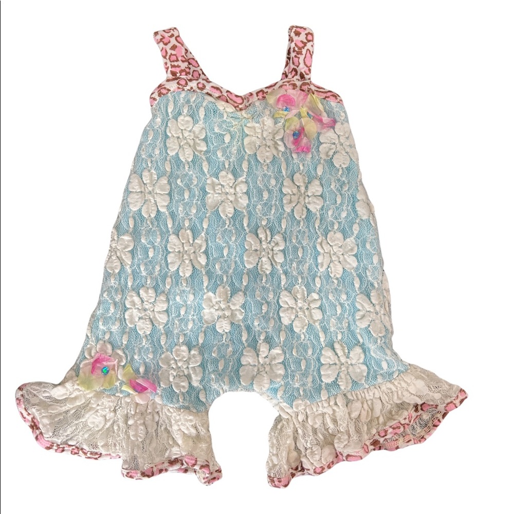 Leopard Lace Baby Blue/Pink Romper